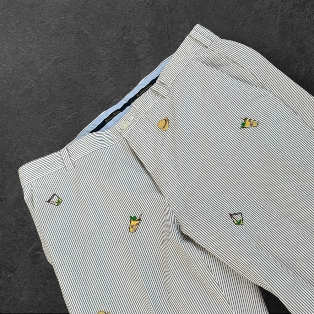 NWOT Brooks Brothers Clark Seersucker Pants Men Size 35x30 Striped Derby Theme